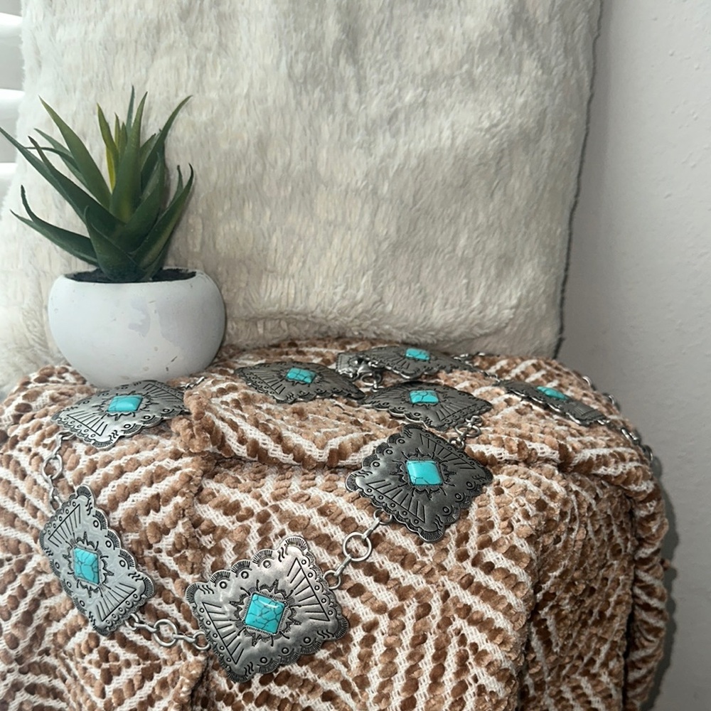 Silver and Turquoise Decorative Throw Blanket